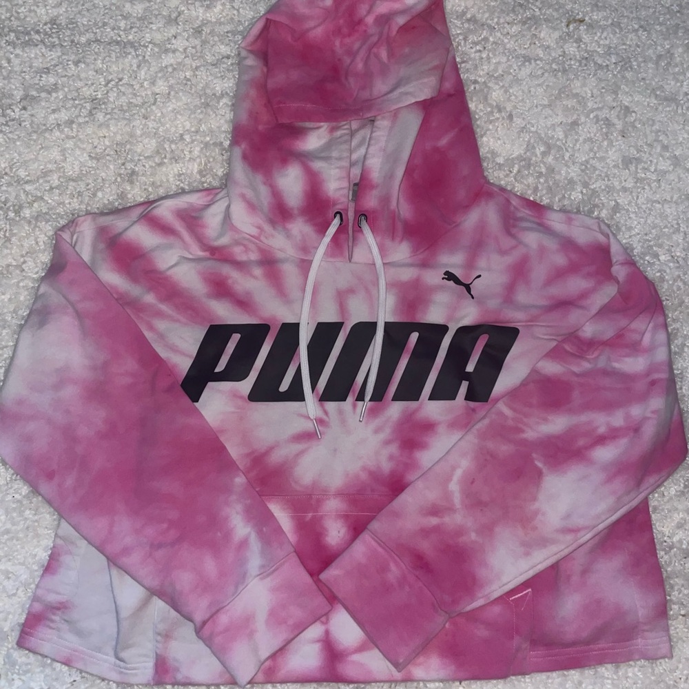 PUMA tie dye print “keeps you dry” sweatshirt cropped